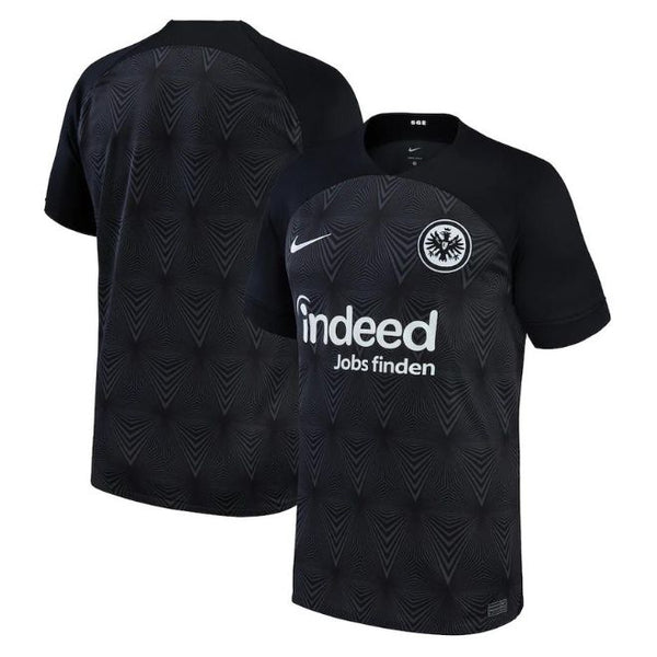 Eintracht Frankfurt away jersey 2022 in black with patterned design and sponsor logo by Jerseyteamsworld