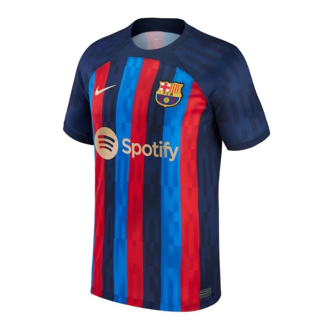 Nike Robert Lewandowski Barcelona jersey with red and blue stripes and Spotify sponsor logo