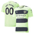 Manchester City customized jersey in light green with black stripes and personalized name and number