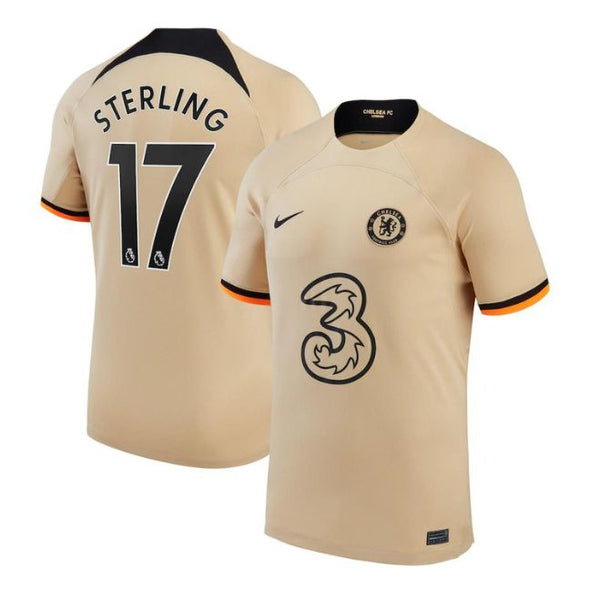 Raheem Sterling Chelsea jersey 2022/23 in beige with black logo and number 17 by Jerseyteamsworld