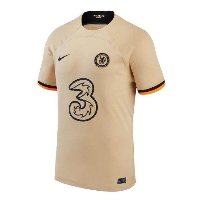Raheem Sterling Chelsea jersey 2022/23 in beige with black Nike logo and team crest